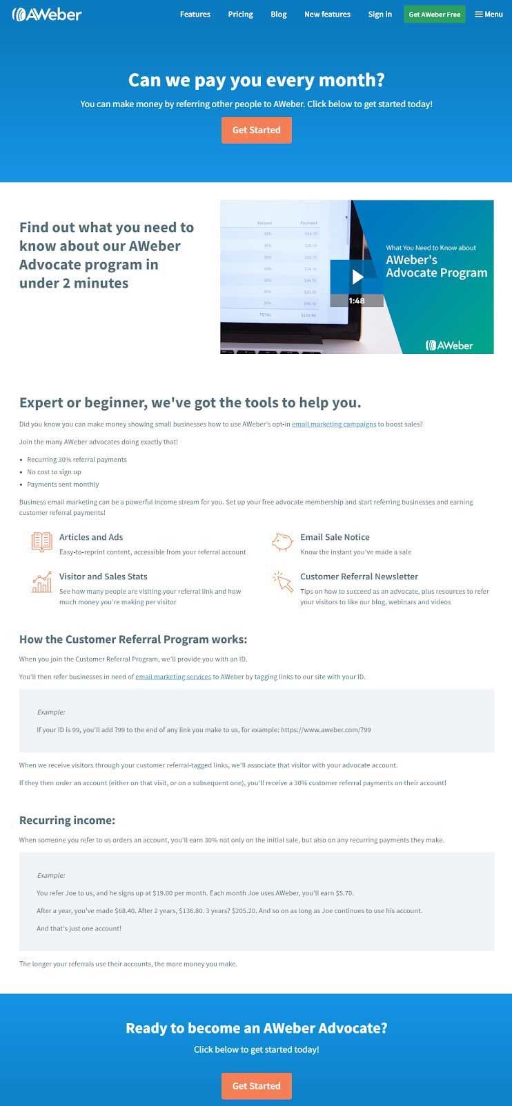Affiliate program example aweber