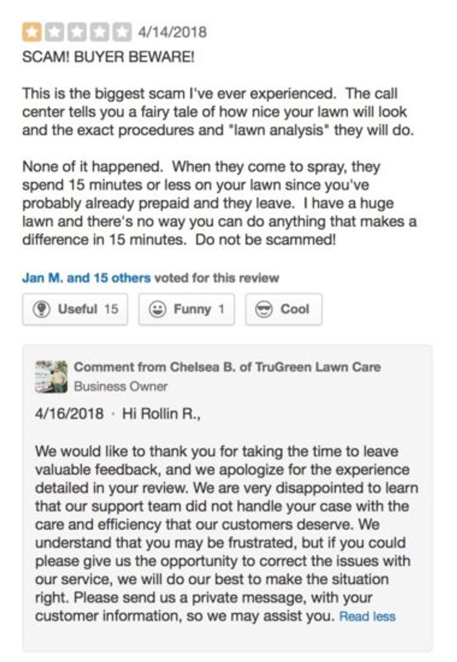 example of response to negative review