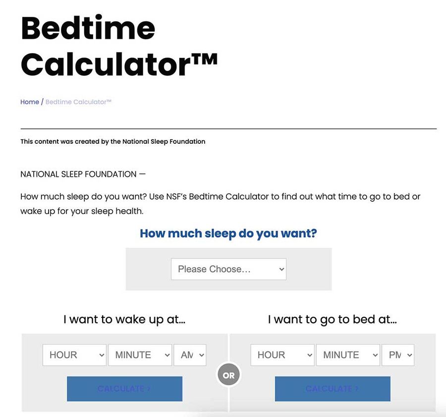 Sleep foundations bedtime calculator sleep