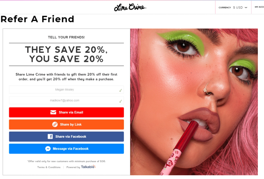 Lime Crime referral widget