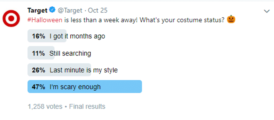 Target asks customers to participate in a fun survey asking what their customers Halloween costume status is.