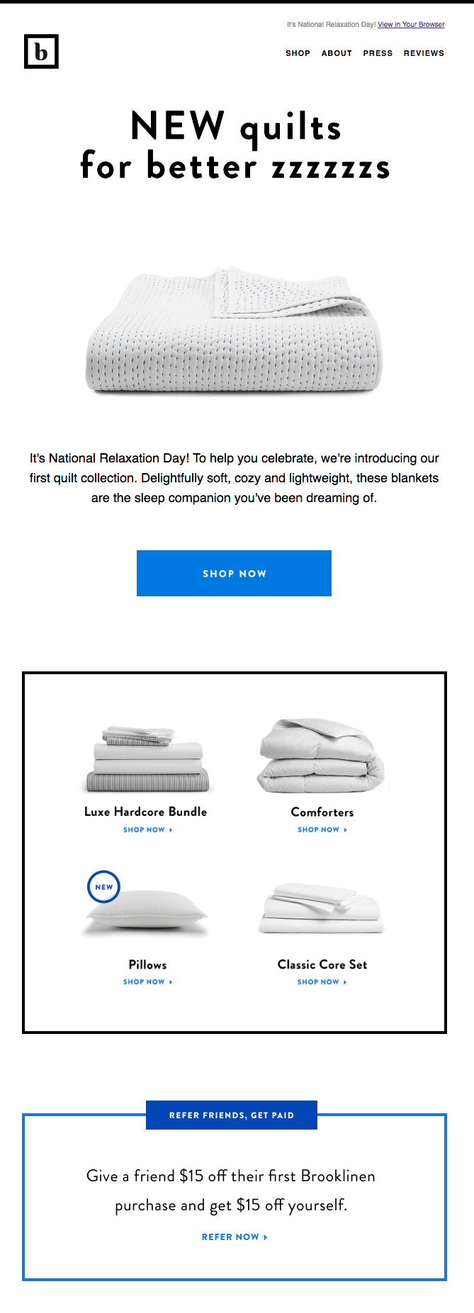 Brooklinen referral email