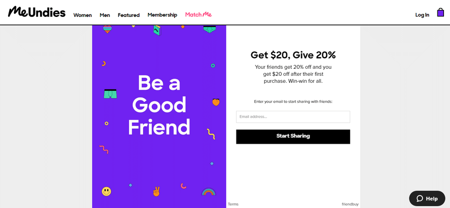 MeUndies referral widget