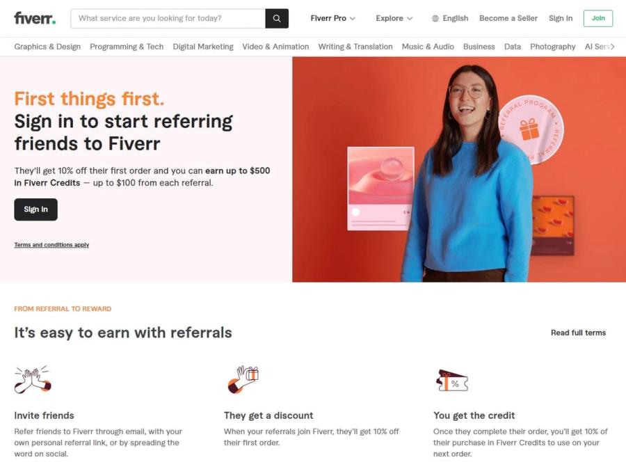 fiverr referral program example