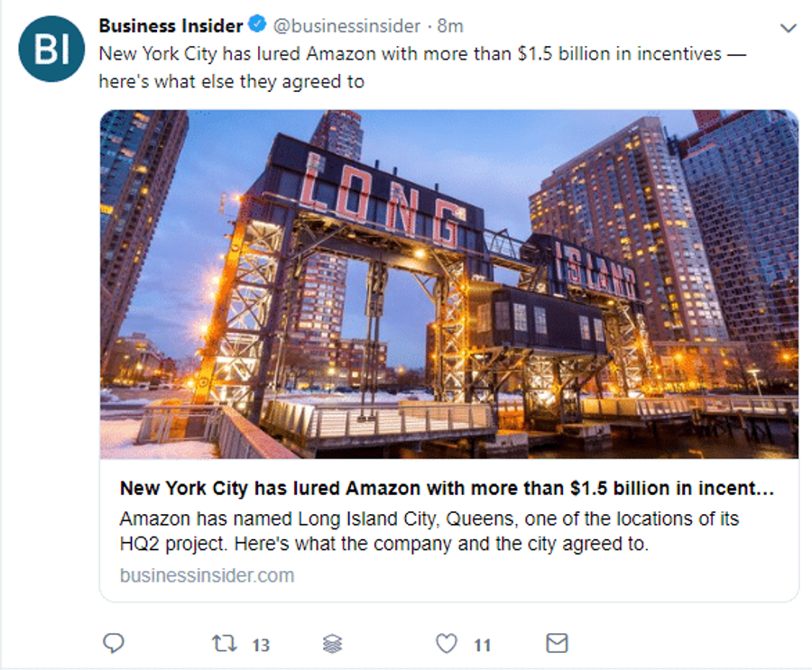 Business Insider shares an article and it shows that people have liked and retweeted their post.
