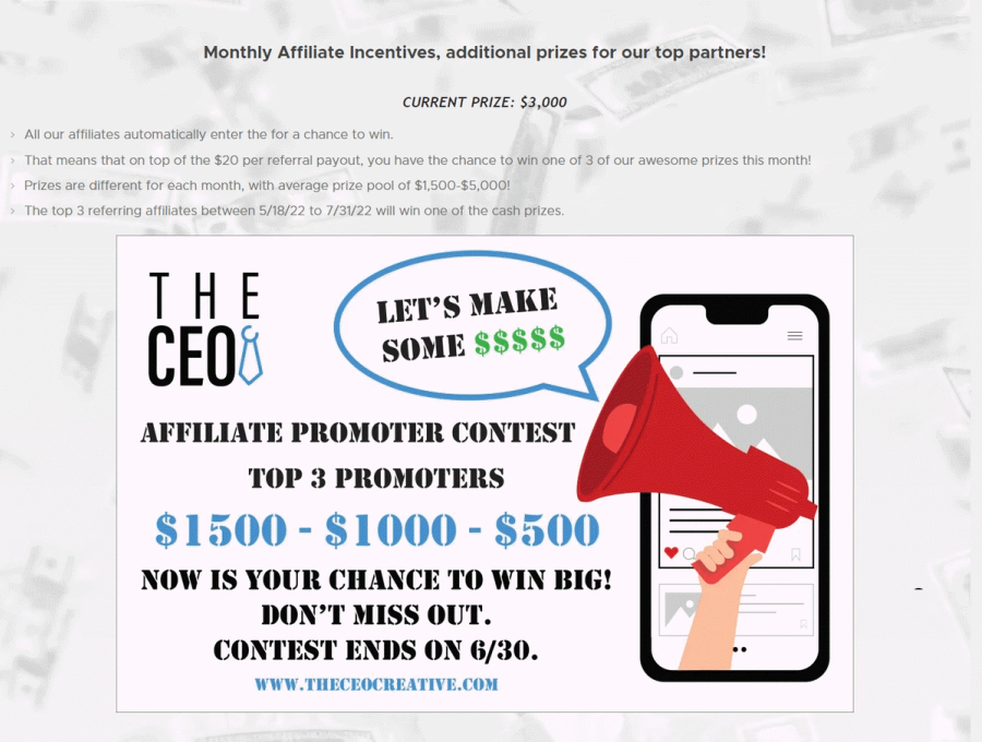 affiliate bonuses monthly contest
