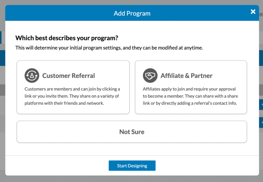 The program picker in Referral Rock