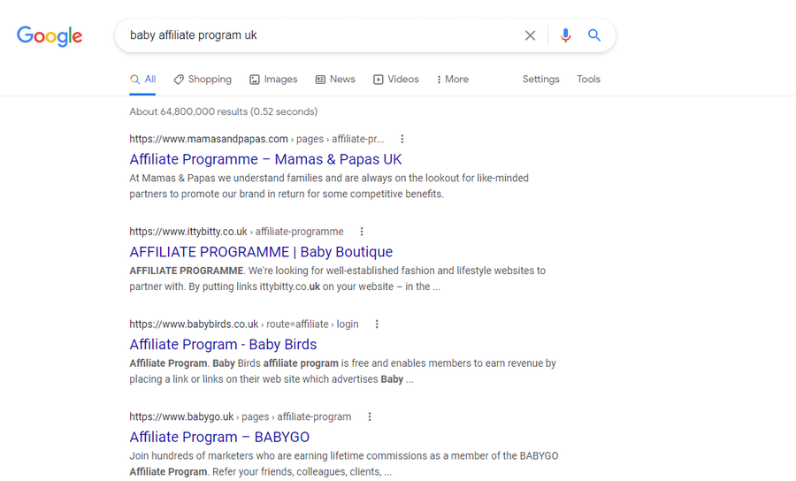 baby affiliate program search