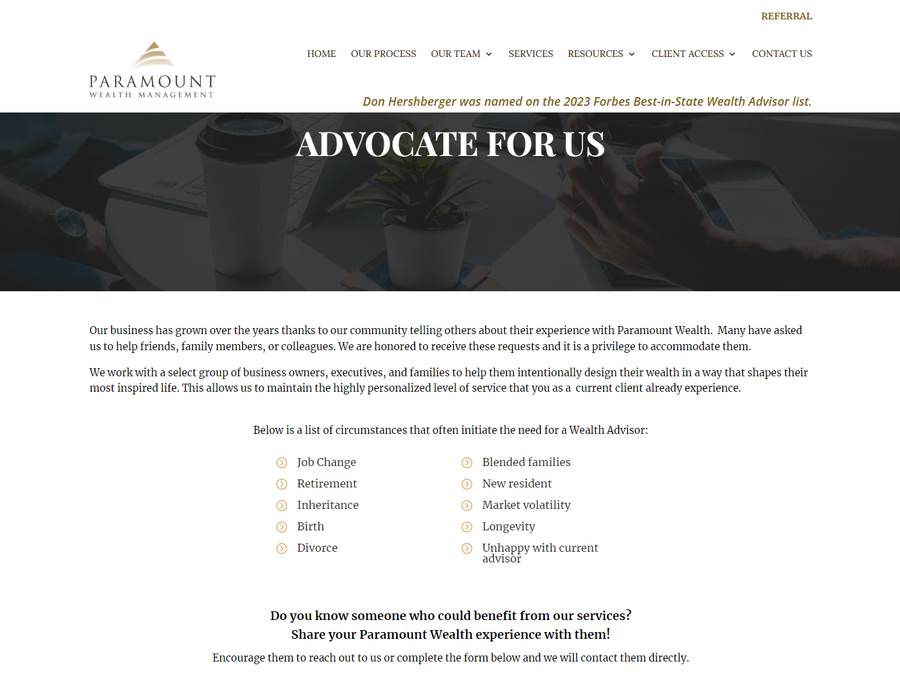 paramount wealth management advocate for us