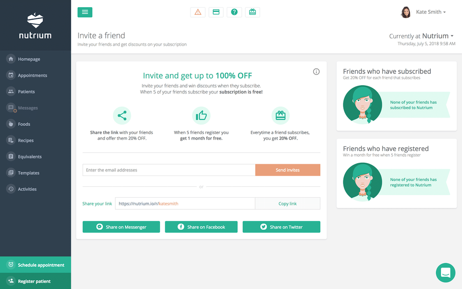 Referral widget for Nutrium