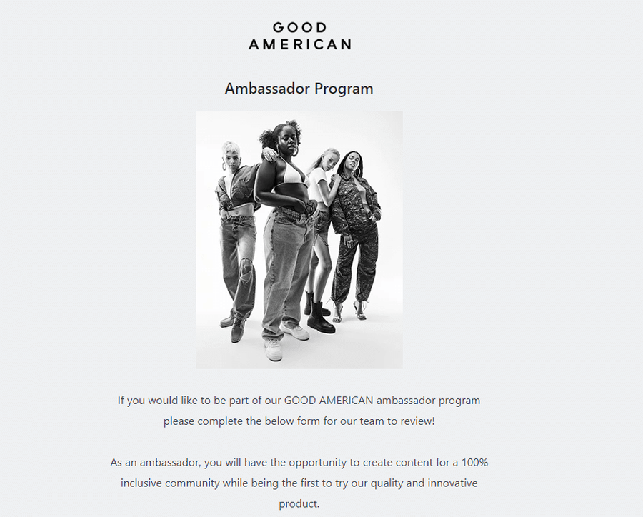 good american brand ambassador application