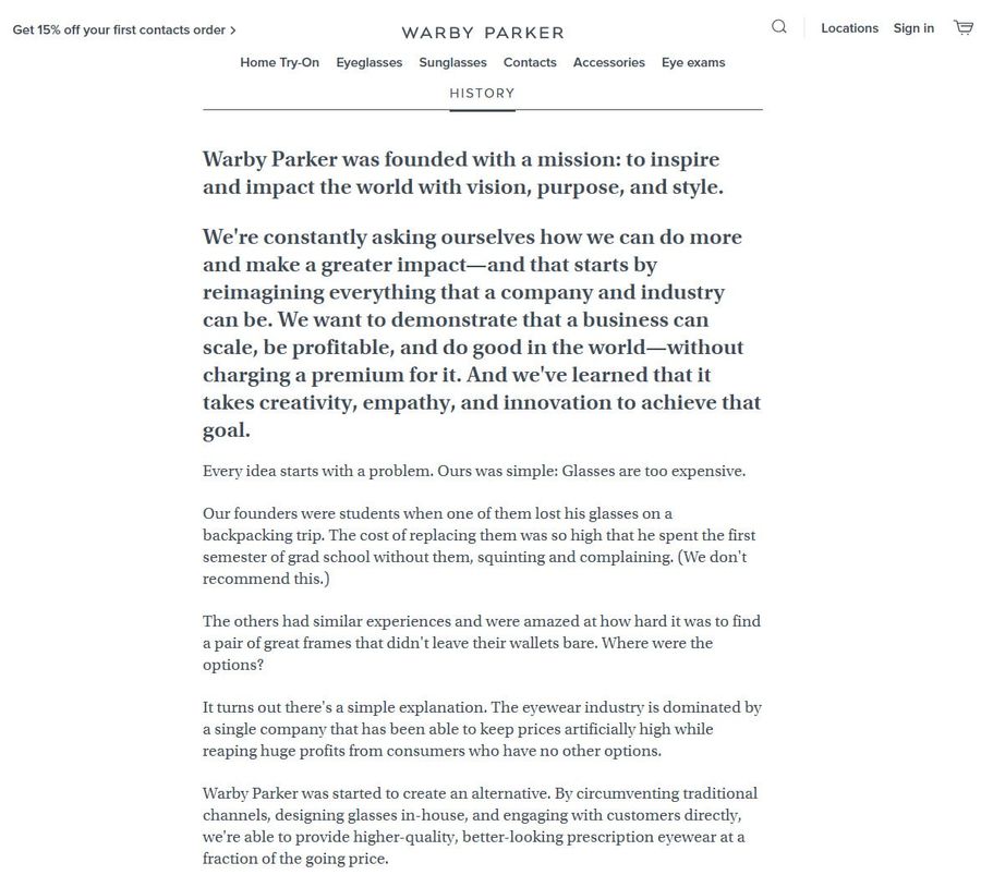 warby parker brand story