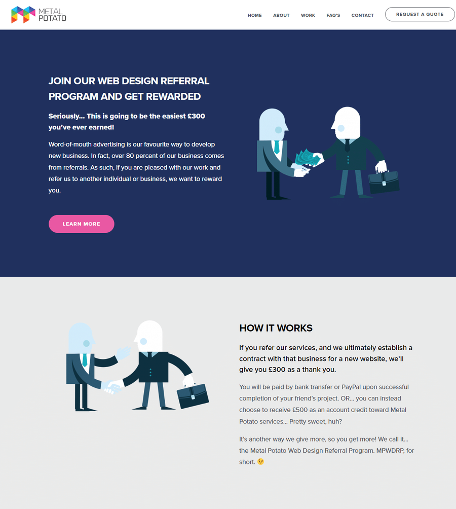 metal potato web design referral program