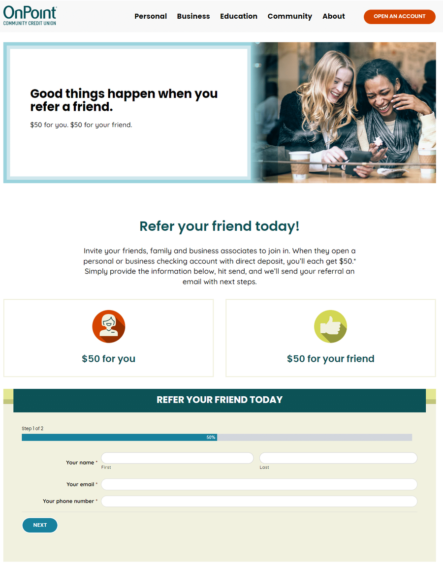 OnPoint credit union referral program