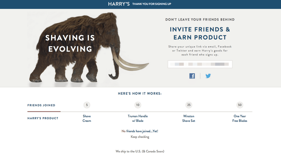 harry's referral program full page