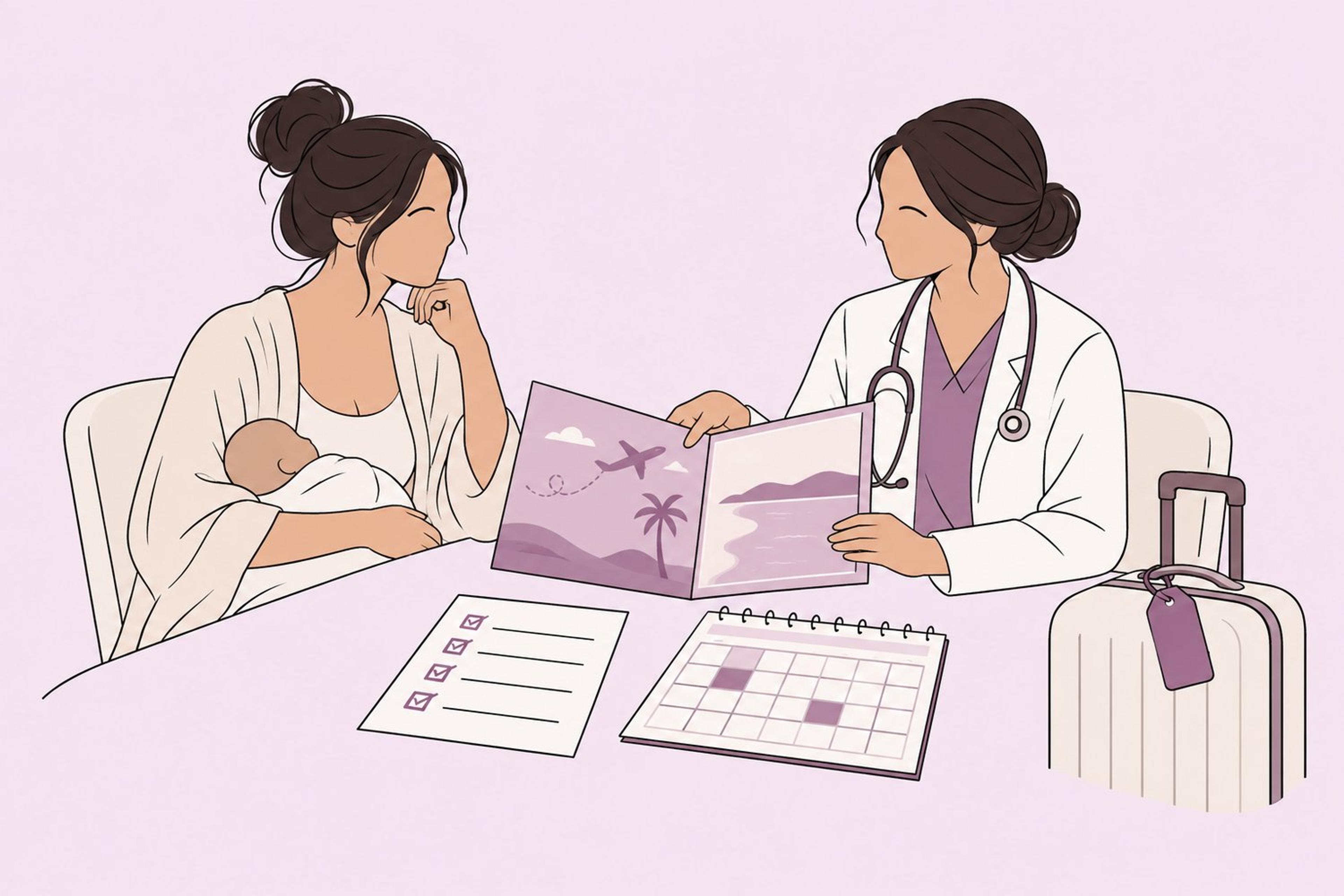Patient reviewing a post-surgery travel and recovery plan with a clinician