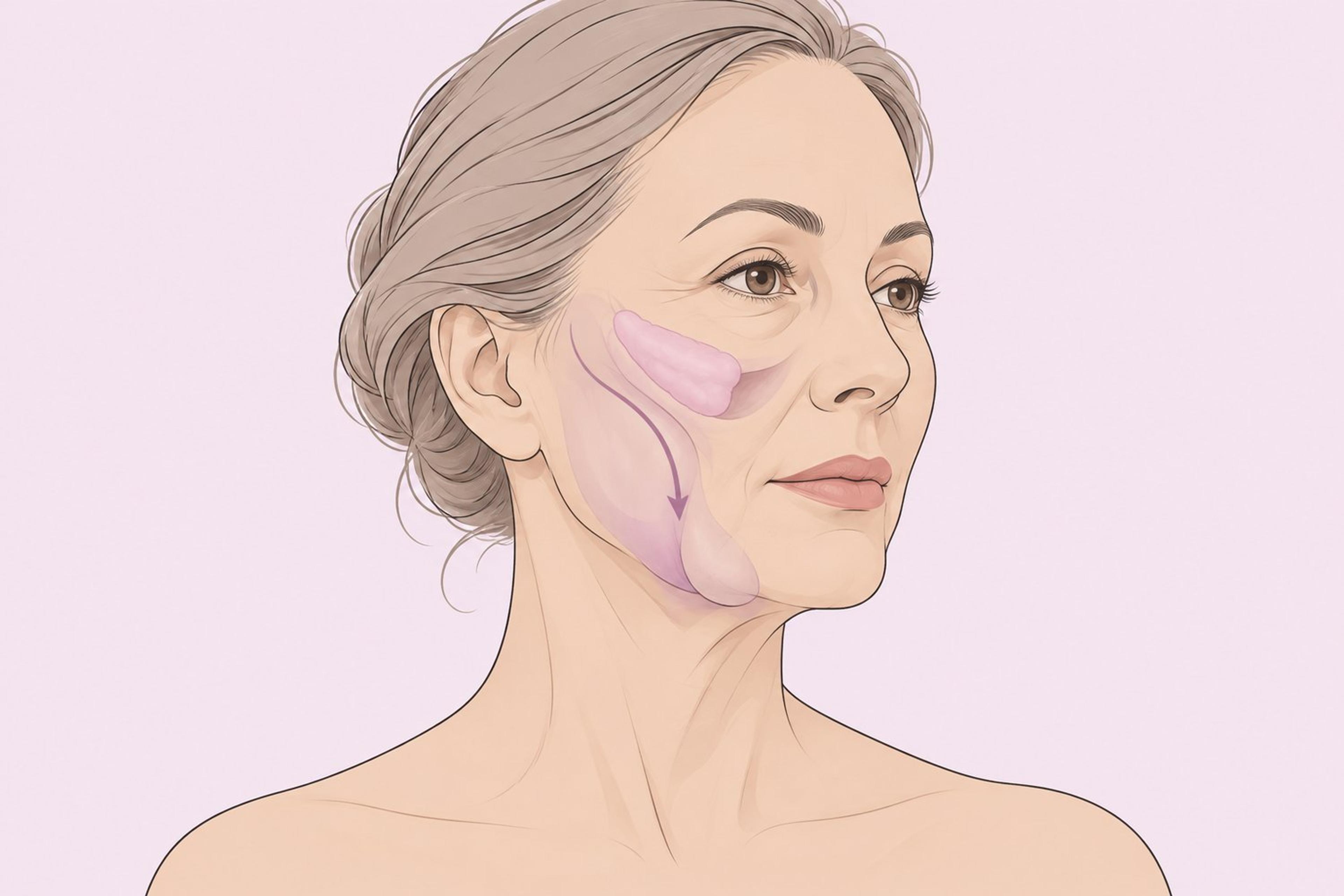 Illustration of facial volume loss and lower-face tissue descent
