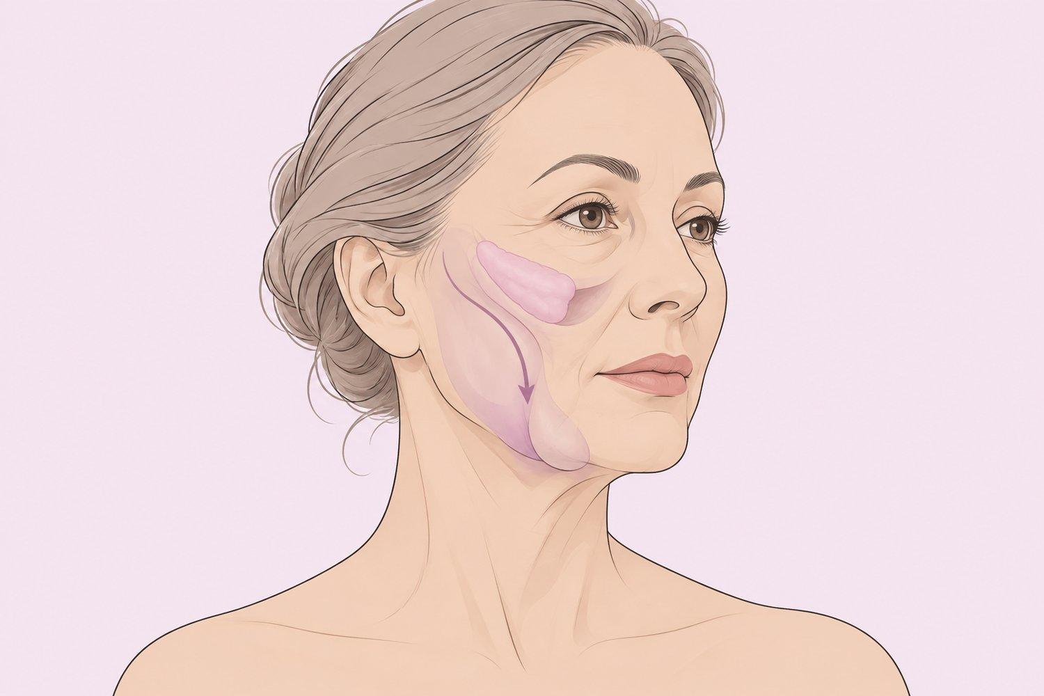 Illustration of facial volume loss and lower-face tissue descent