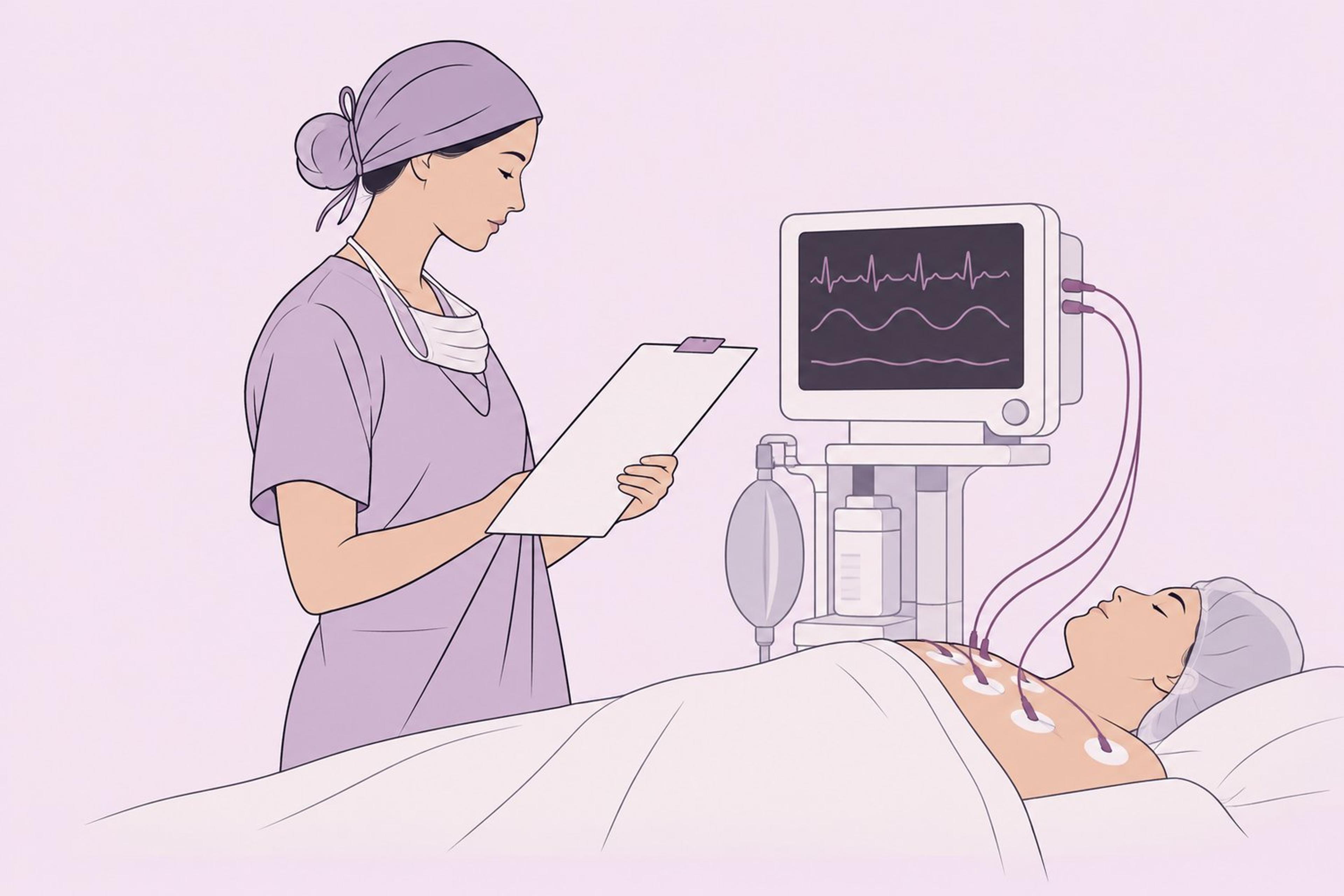 Anaesthesiologist reviewing a patient chart before surgery