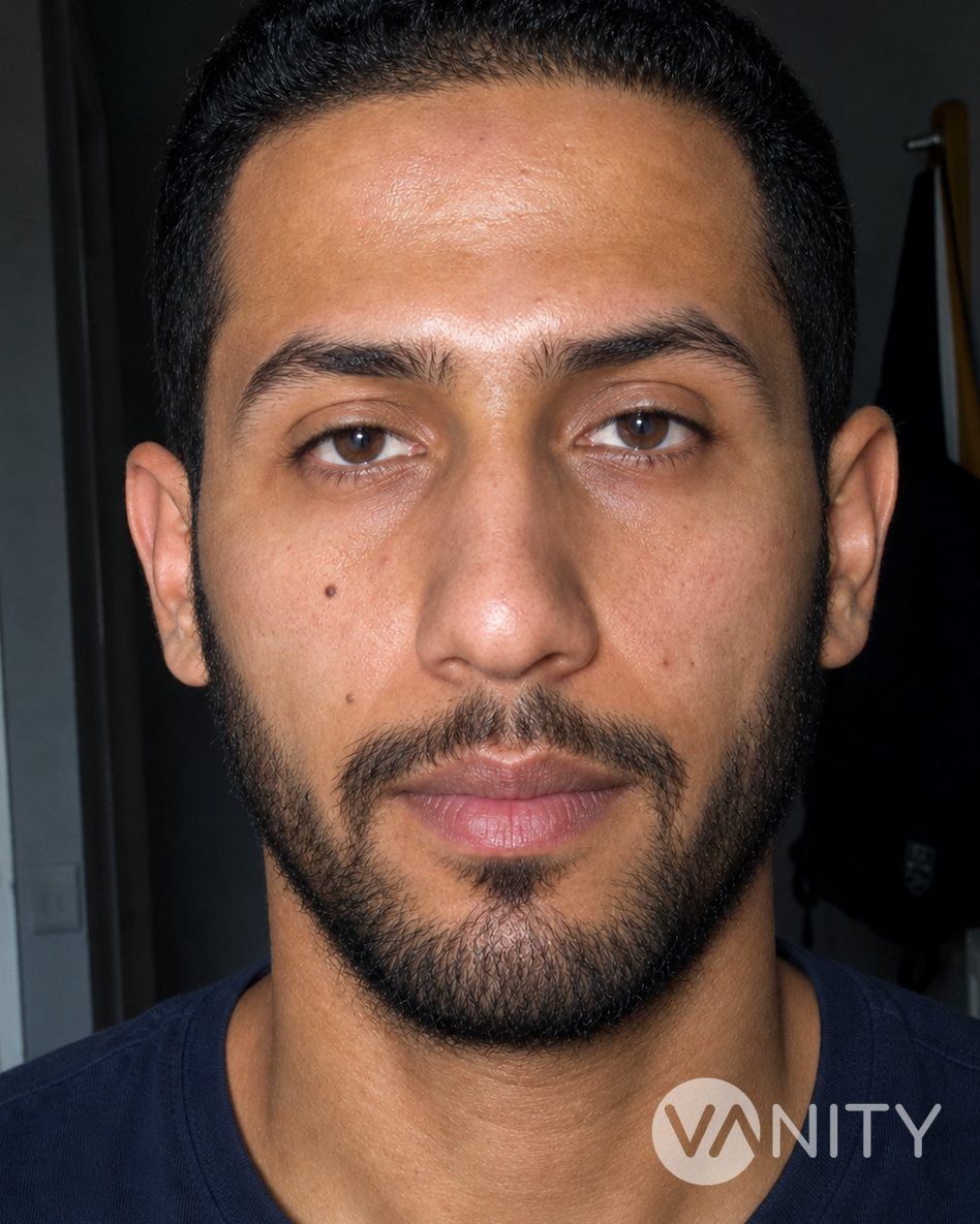 After Beard, moustache and eyebrow transplant — illustrative, not a real patient