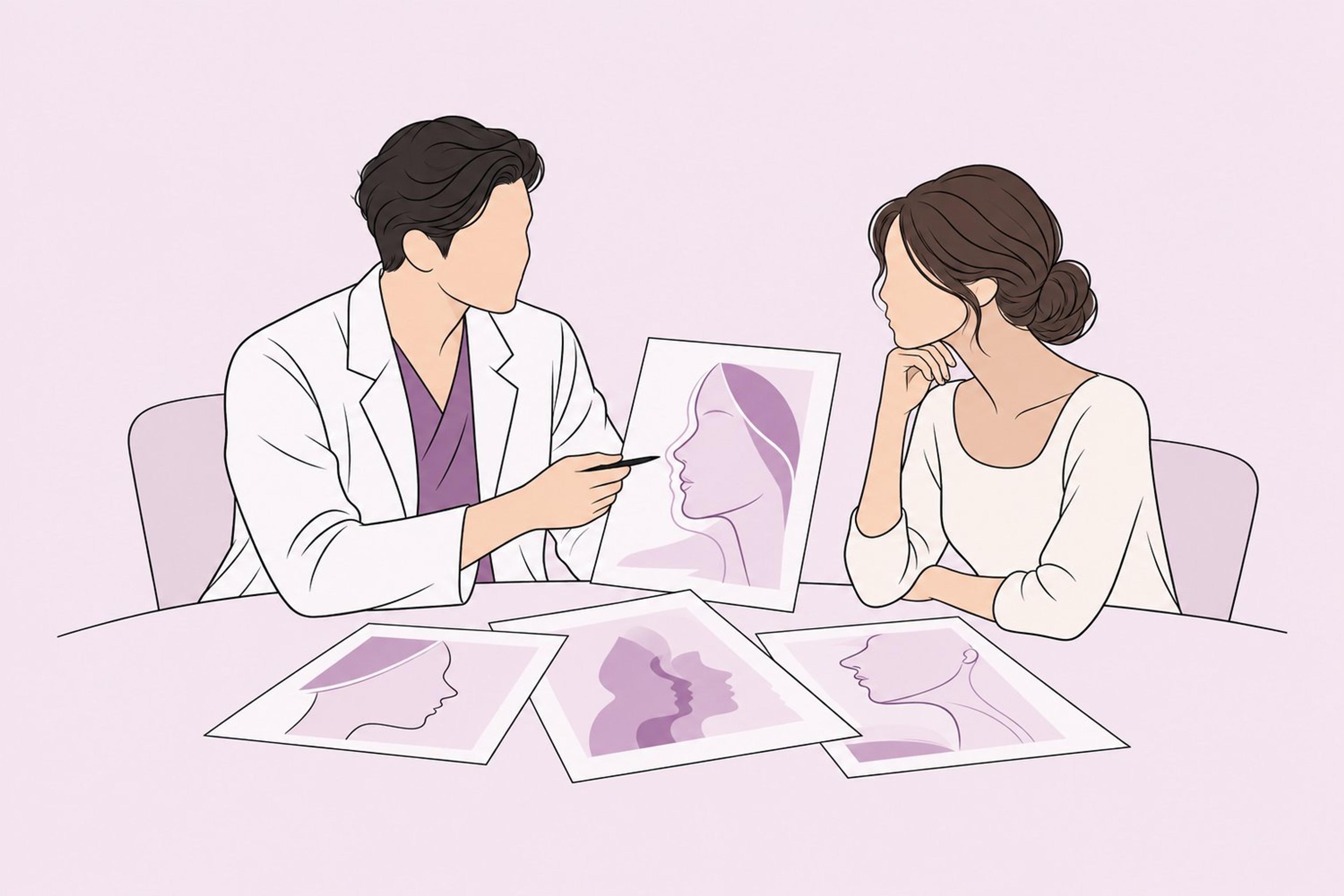 Patient discussing previous facial treatments with a surgeon