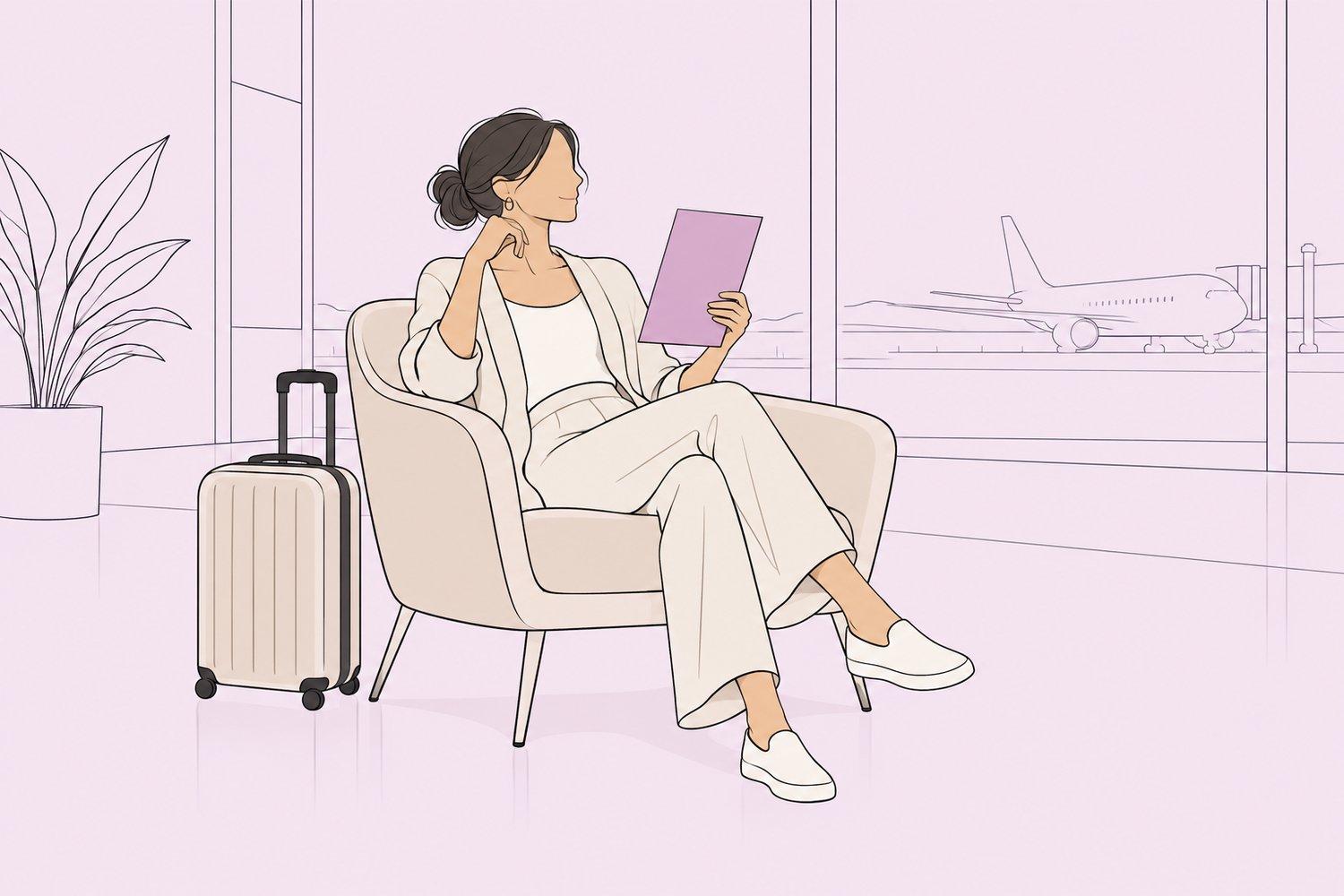 Patient at an airport reviewing a postoperative travel plan