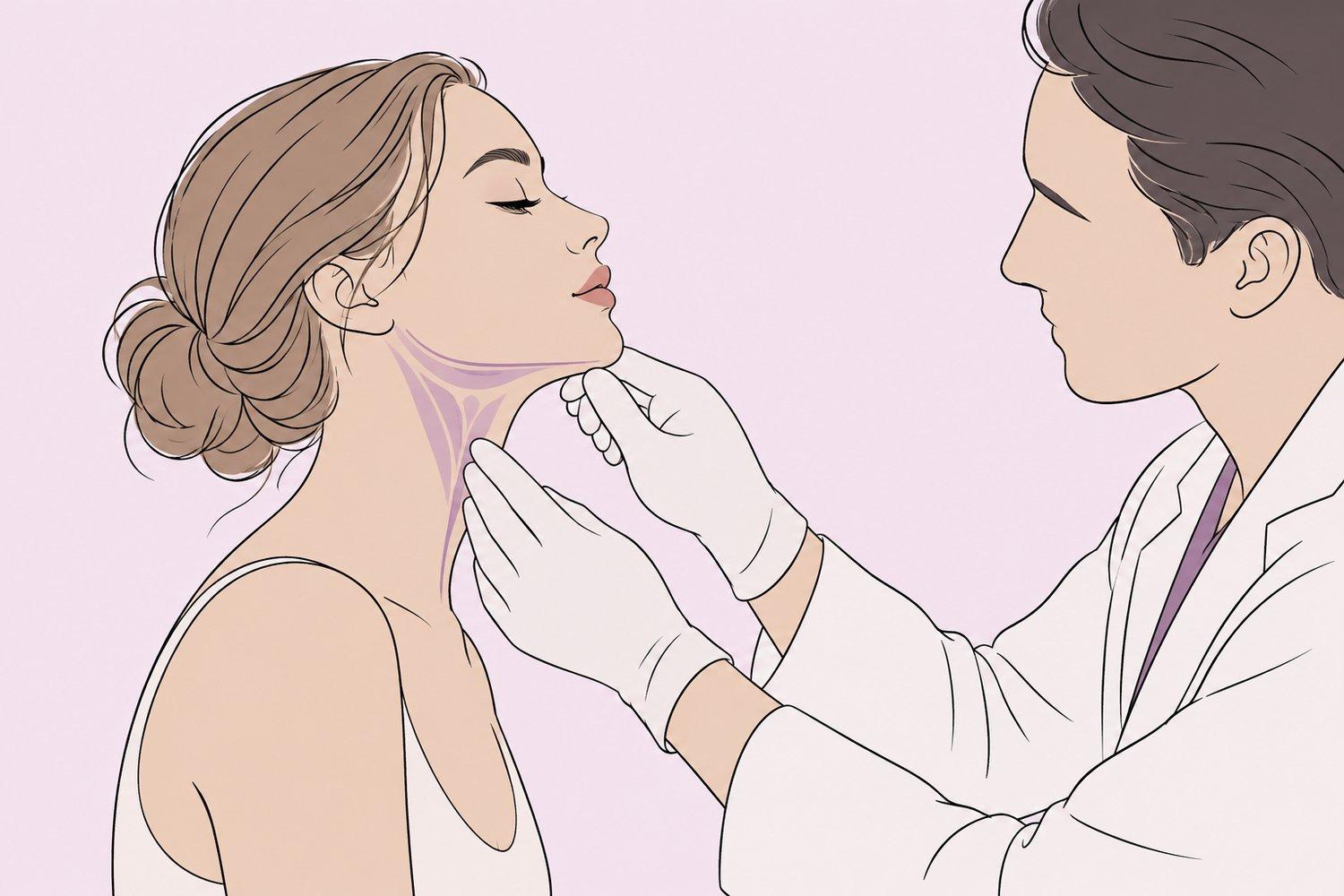 A surgeon assessing a patient’s chin and neck profile during a consultation.