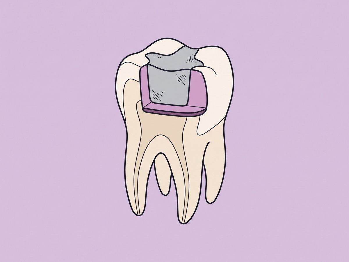 الملغم السني — بلون فضي، يوضع مباشرة — illustration