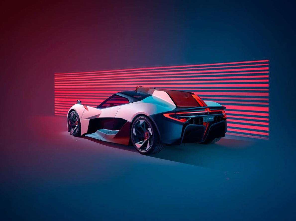 A futuristic, high-performance sports car with a sleek, aerodynamic design and a prominent, angular front end.