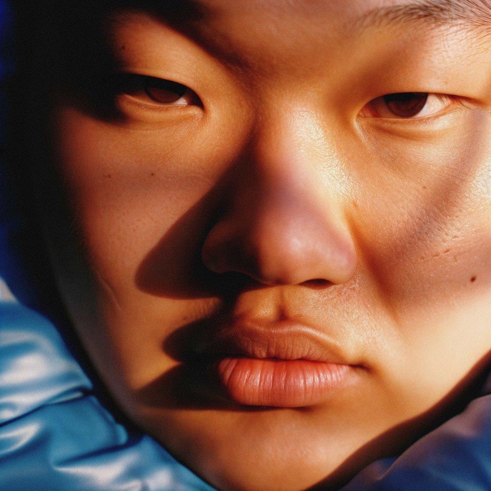 A close-up of a person's face with a subtle, almost imperceptible, AI-generated 'glitch' or 'error' in the skin texture, possibly indicating a 'digital' or 'cyber' theme.