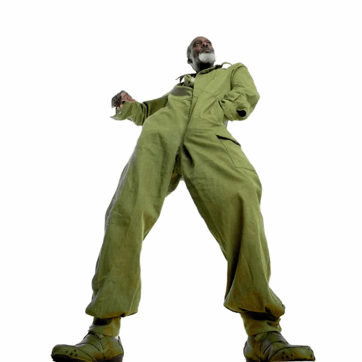 nick dolding dancing man gif green boiler suit