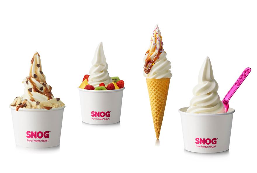 A variety of frozen yogurt desserts with different flavors and toppings such as fruit, nuts, and chocolate.