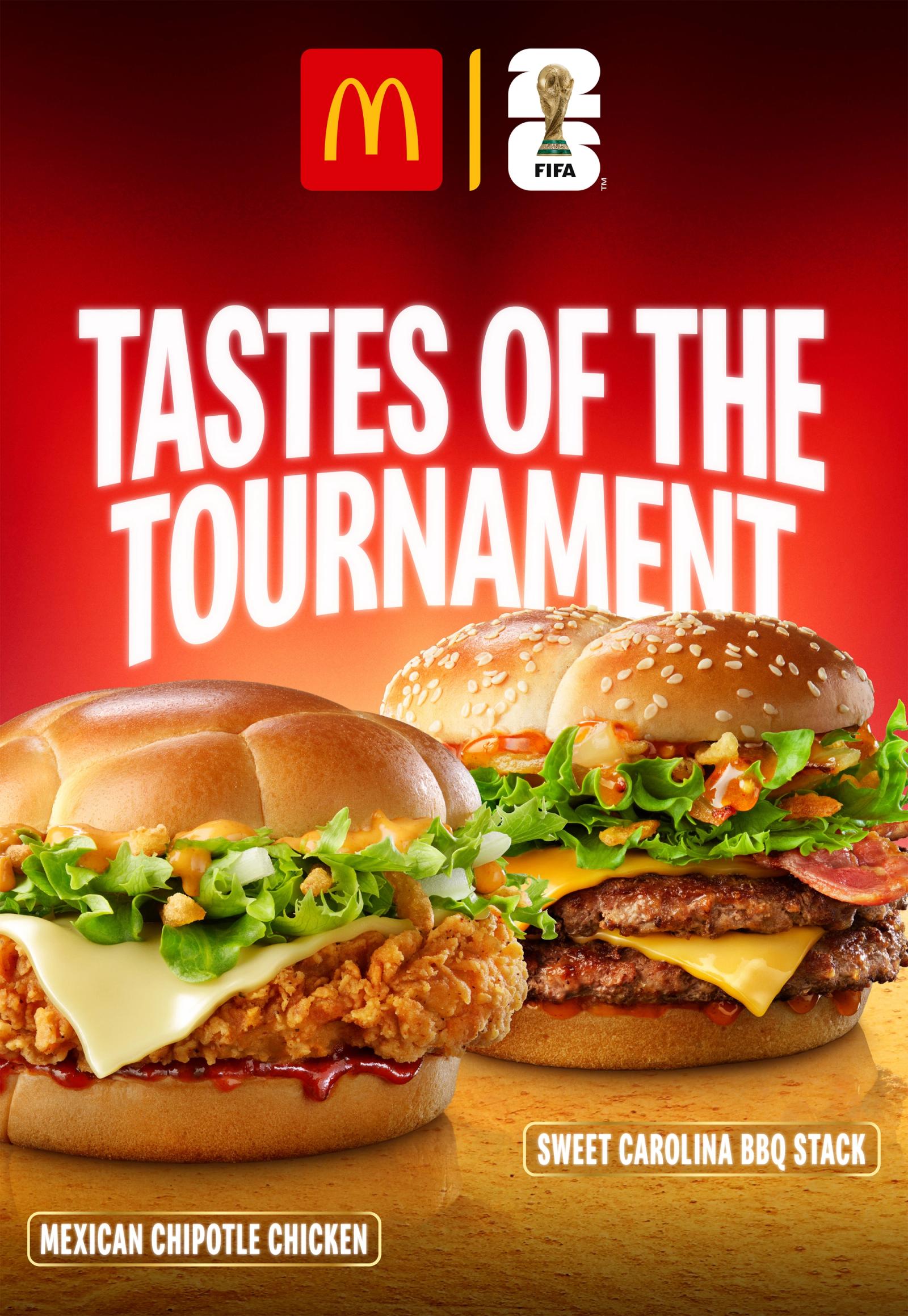 Chelsea Bloxsome McDonalds McD World Cup Duo Burger delicious dripping cheese and beef and crispy chicken portrait with copy