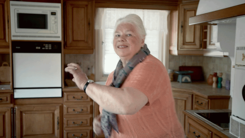 Morten Borgestad older woman grandma dancing in kitchen gif