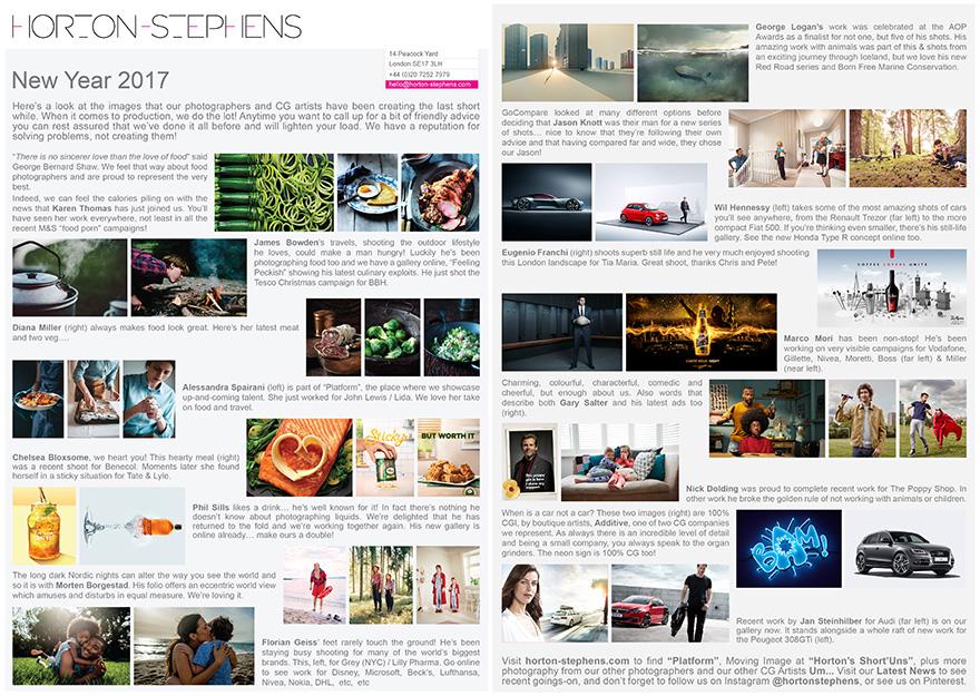 A page from a newsletter featuring a collection of images and artist news.