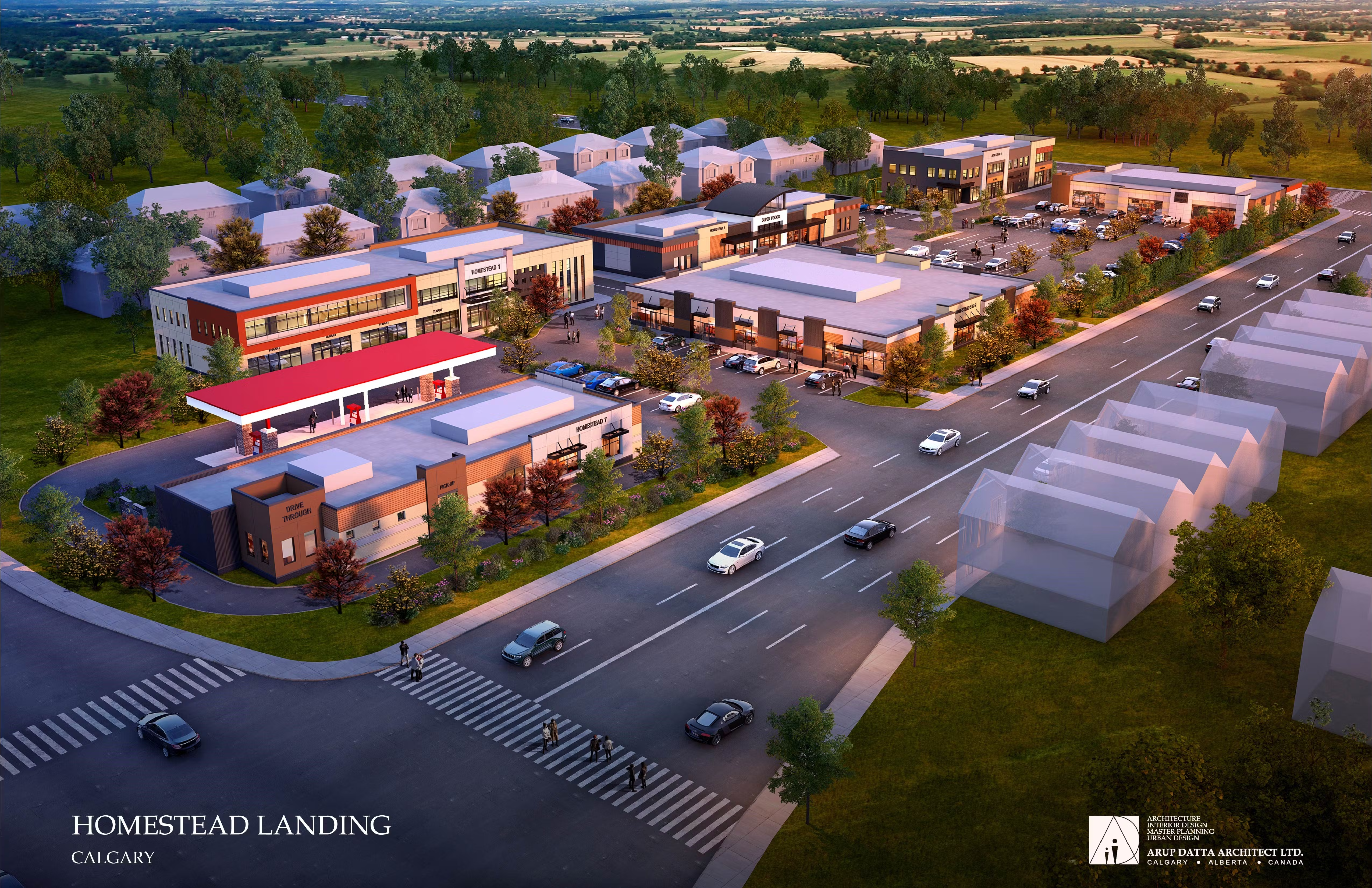 Commercial plaza (Spring 2025): Gas, food, and shops