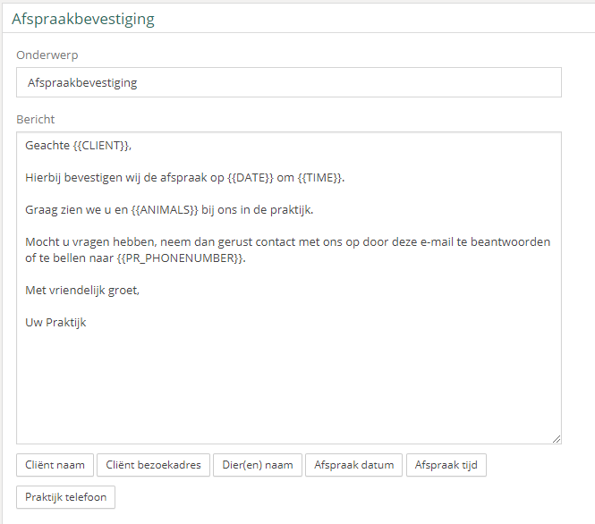Schermafbeelding automatisch bericht versturen in Vetocare