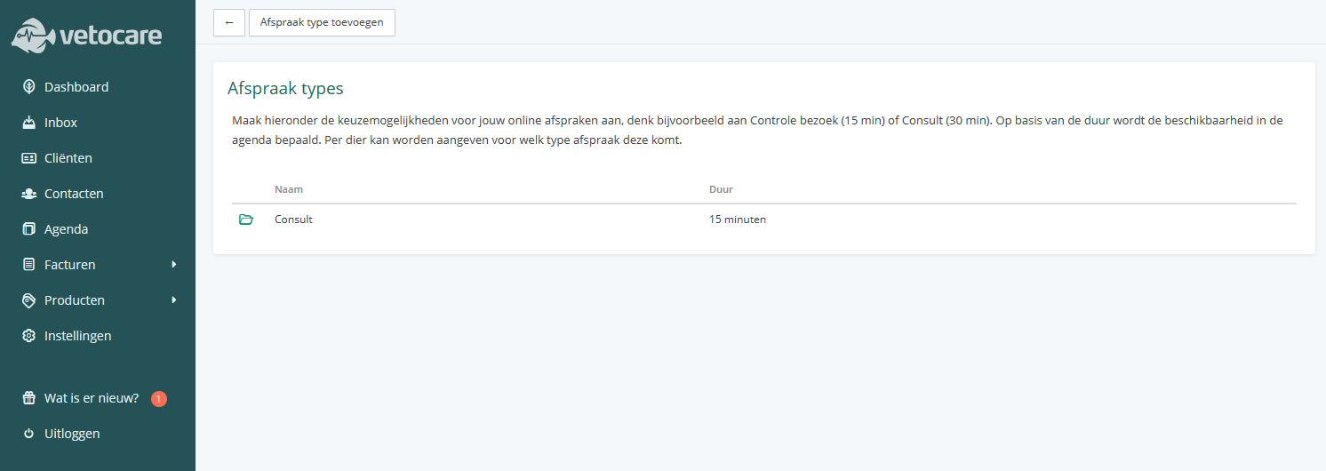 Afspraaktype consult instellen