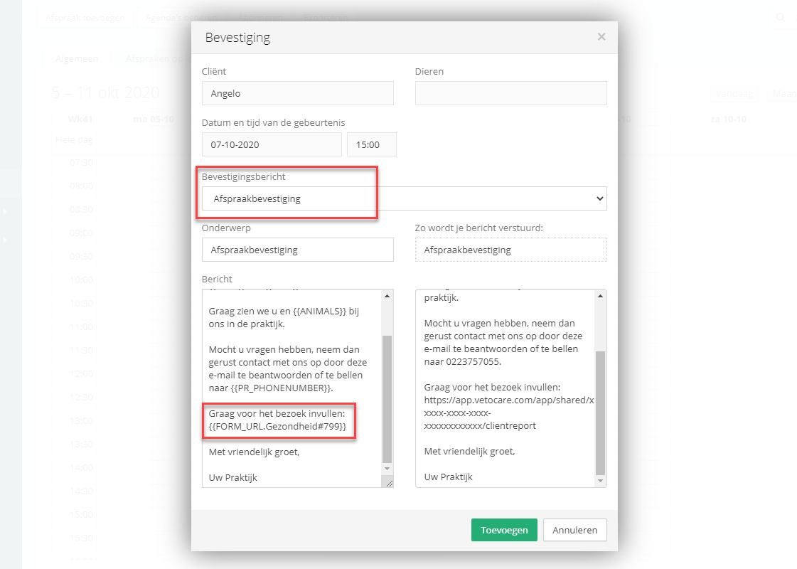 Vetocare nieuwe afspraakbevestiging