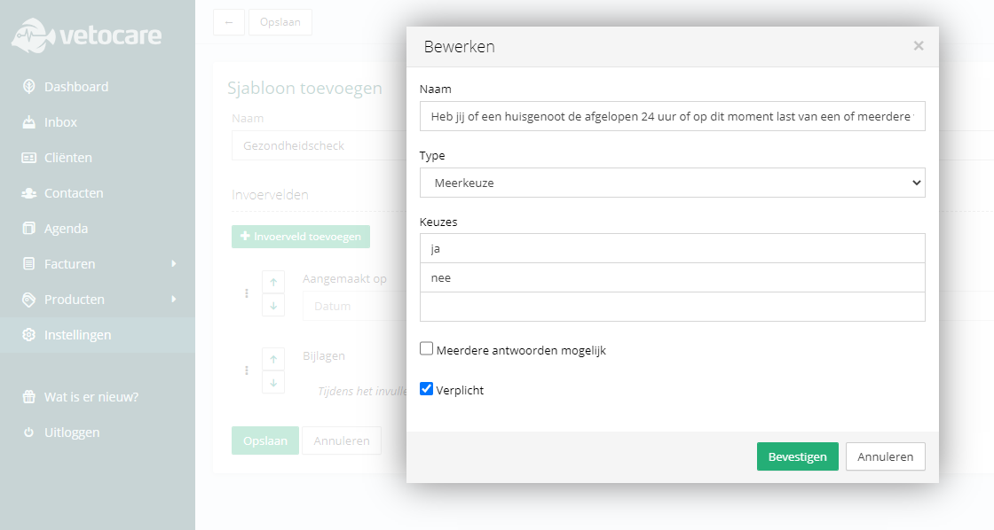 Vetocare formulier velden toevoegen