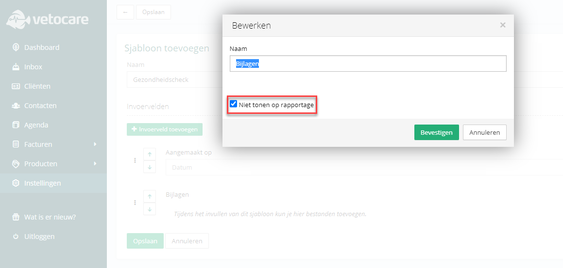 Vetocare formulier velden verbergen