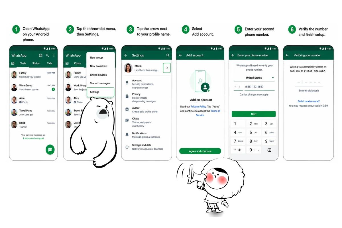 how to add whatsapp account in the same whatsapp app on android