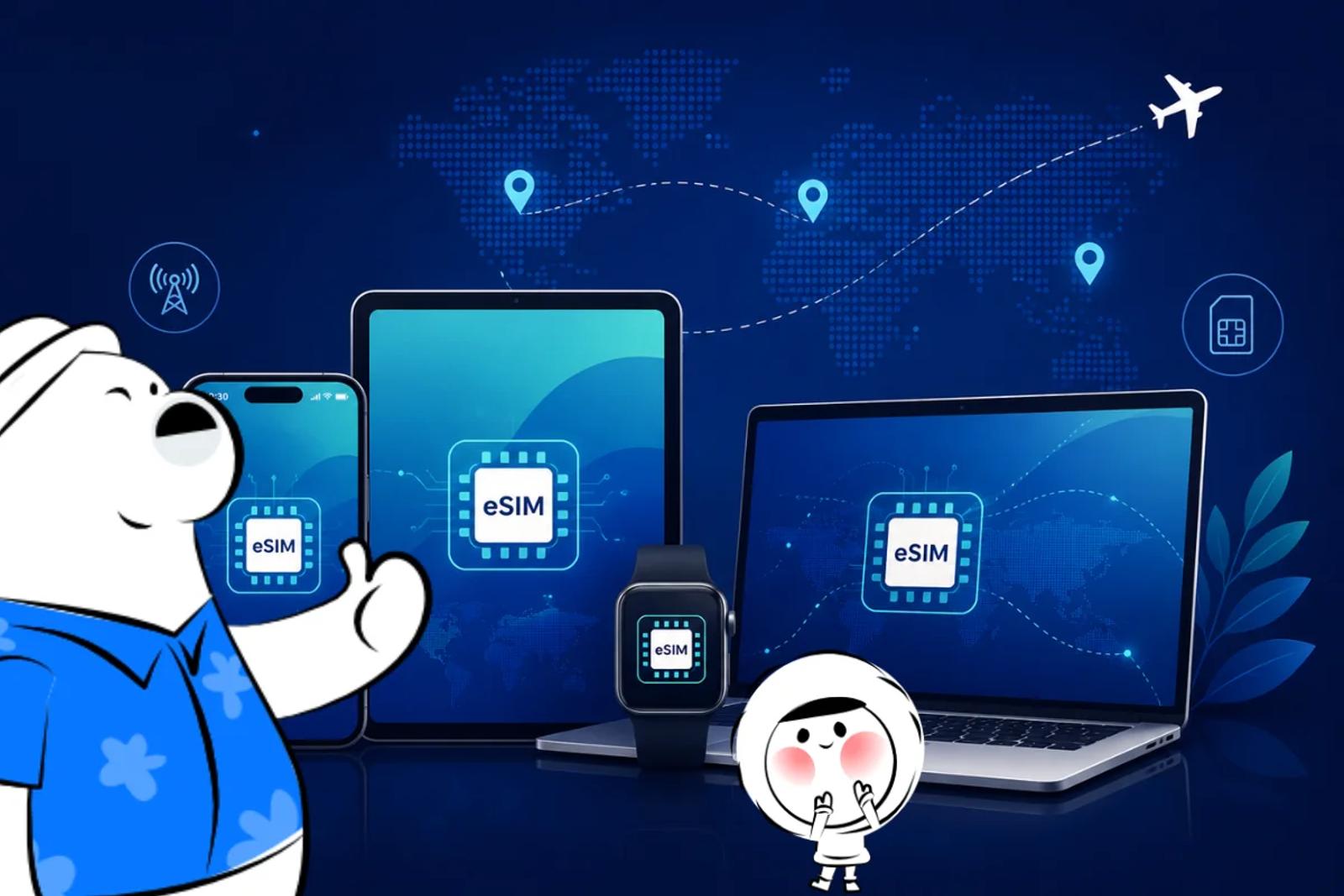 eSIM compatible phones and devices including smartphone, tablet, laptop and smartwatch