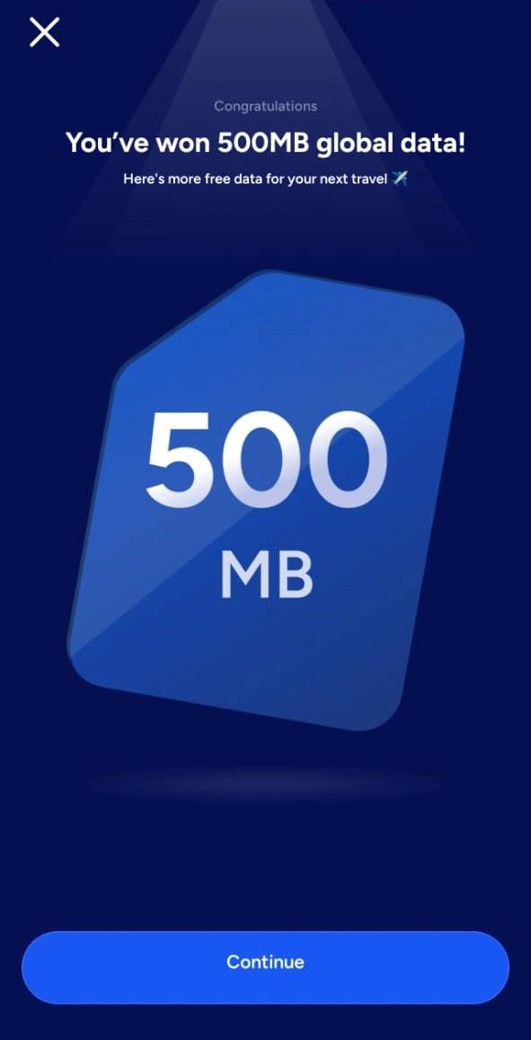 Results of the sure-win scratch cards on Eskimo app for free global eSIM data