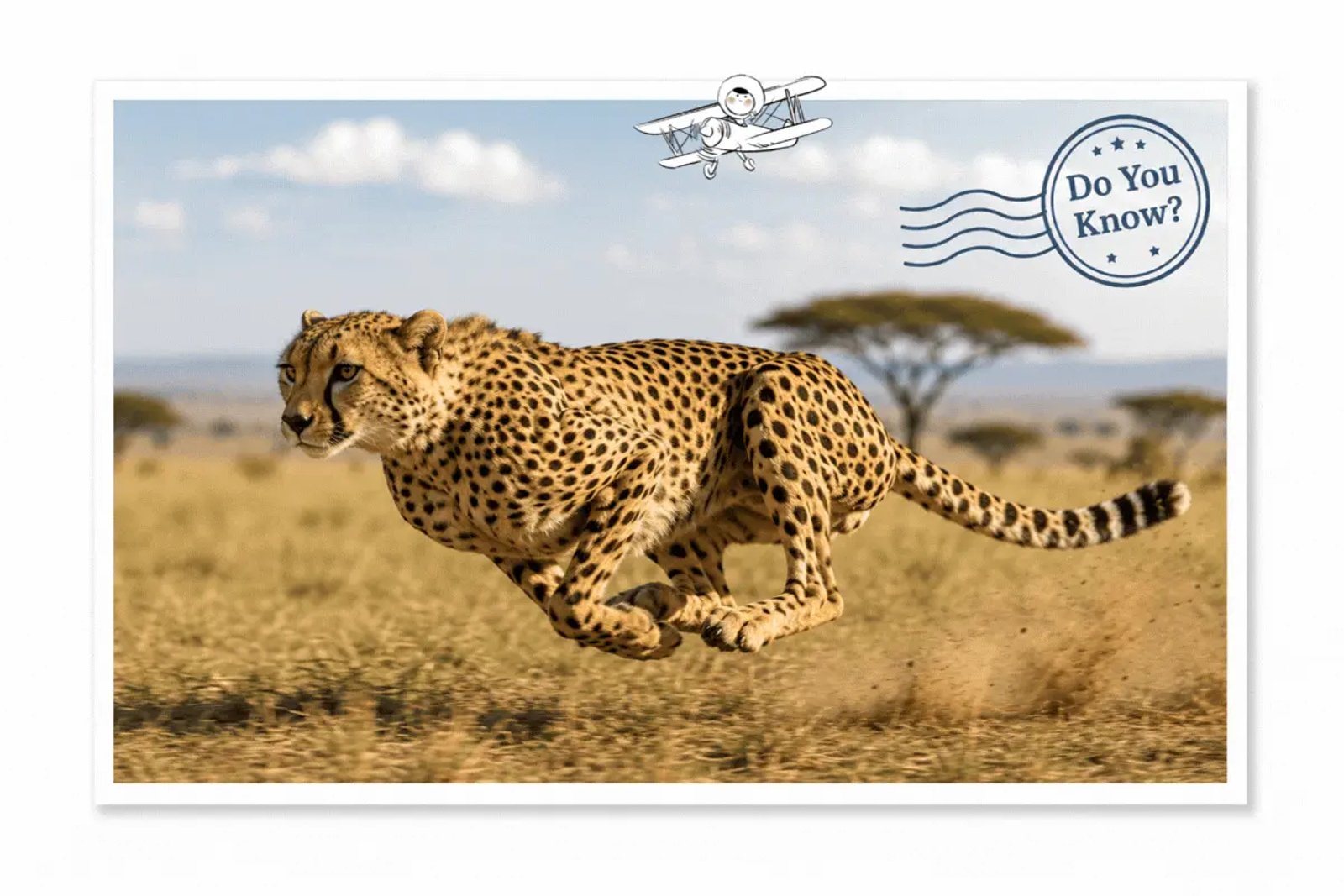 Cheetah running across an African savanna as the fastest land animal in the world