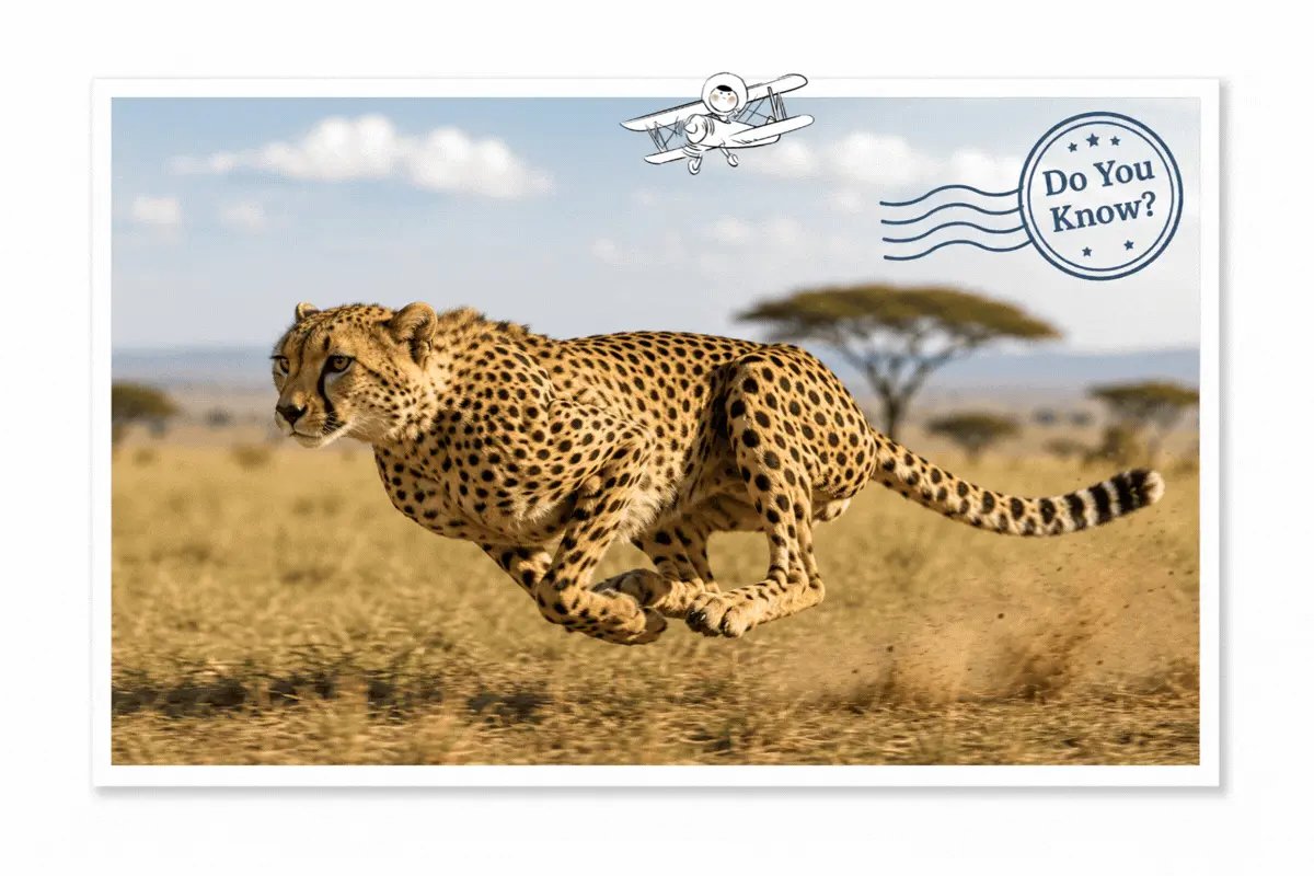 Cheetah running across an African savanna as the fastest land animal in the world
