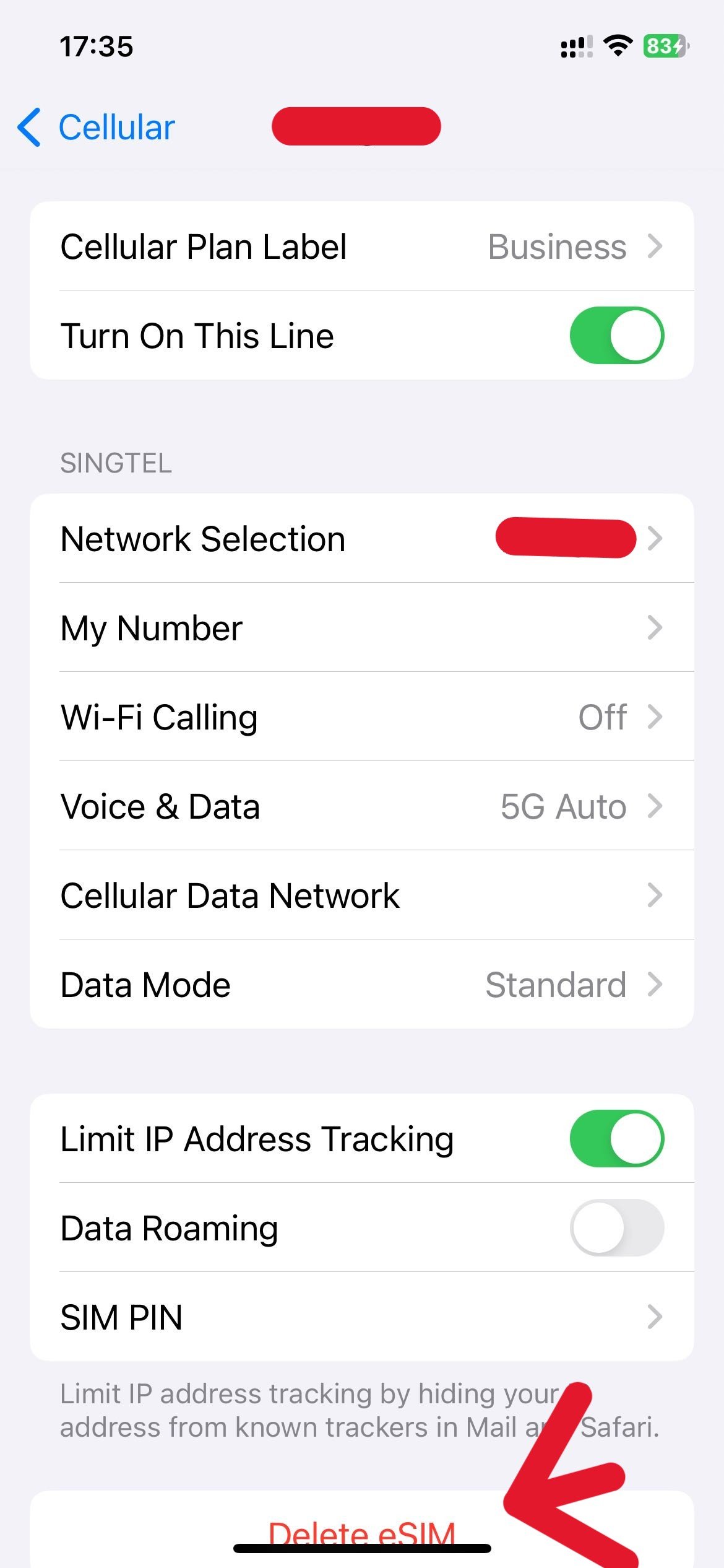iOS settings to delete expired or unwanted eSIM