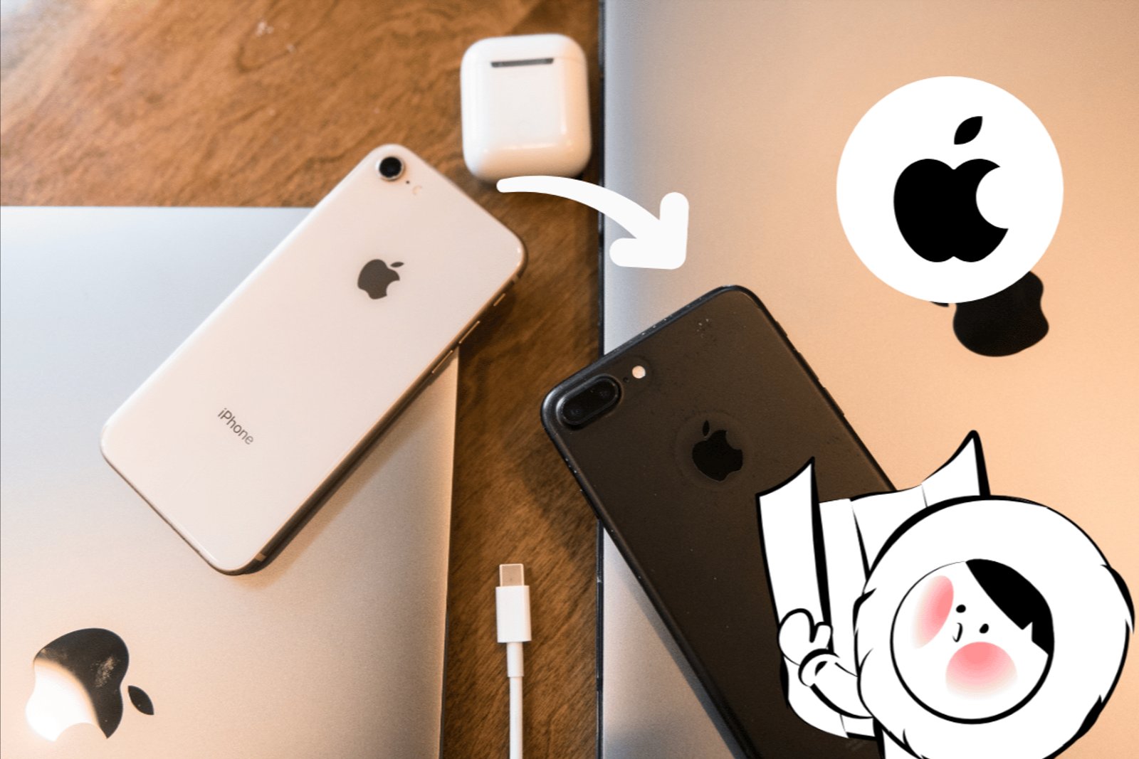 Pictures of iPhones with Eskimo mascots on how to transfer eSIM from an iOS device.