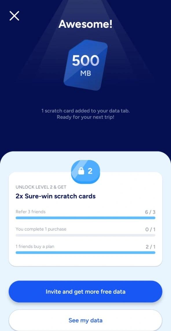 Continue clearing the missions to unlock more sure-win scratch cards for free global data