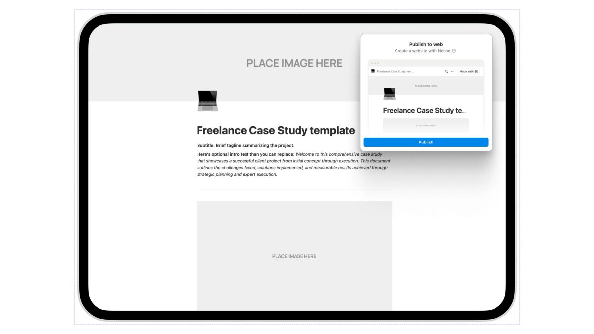 Freelance Portfolio Case Study Template on Tablet screen